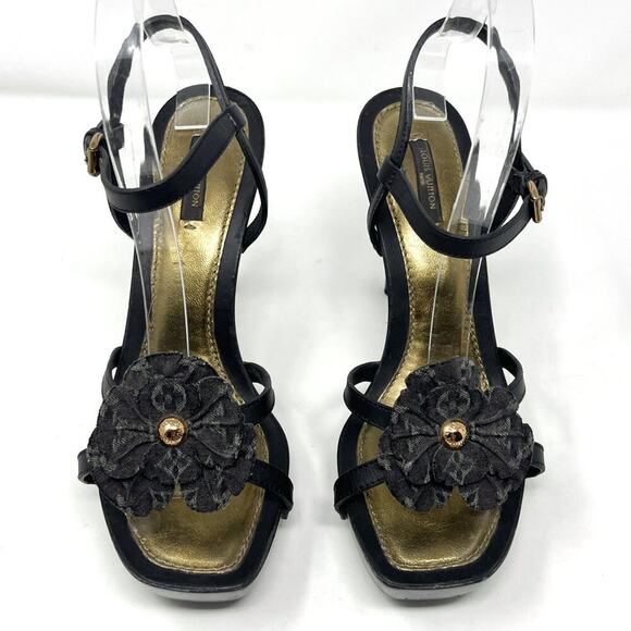 Louis Vuitton Marc Jacobs Era 2007 Platform Flower Heel Sandals Black 38.5 - Picture 1 of 9